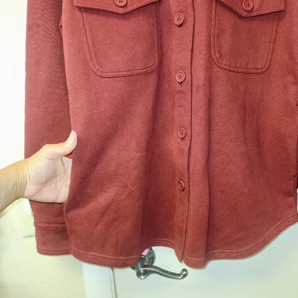 Good American Sueded Fleece Shacket Shirt Jacket In Burgundy Size XS - S - Picture 5 of 13